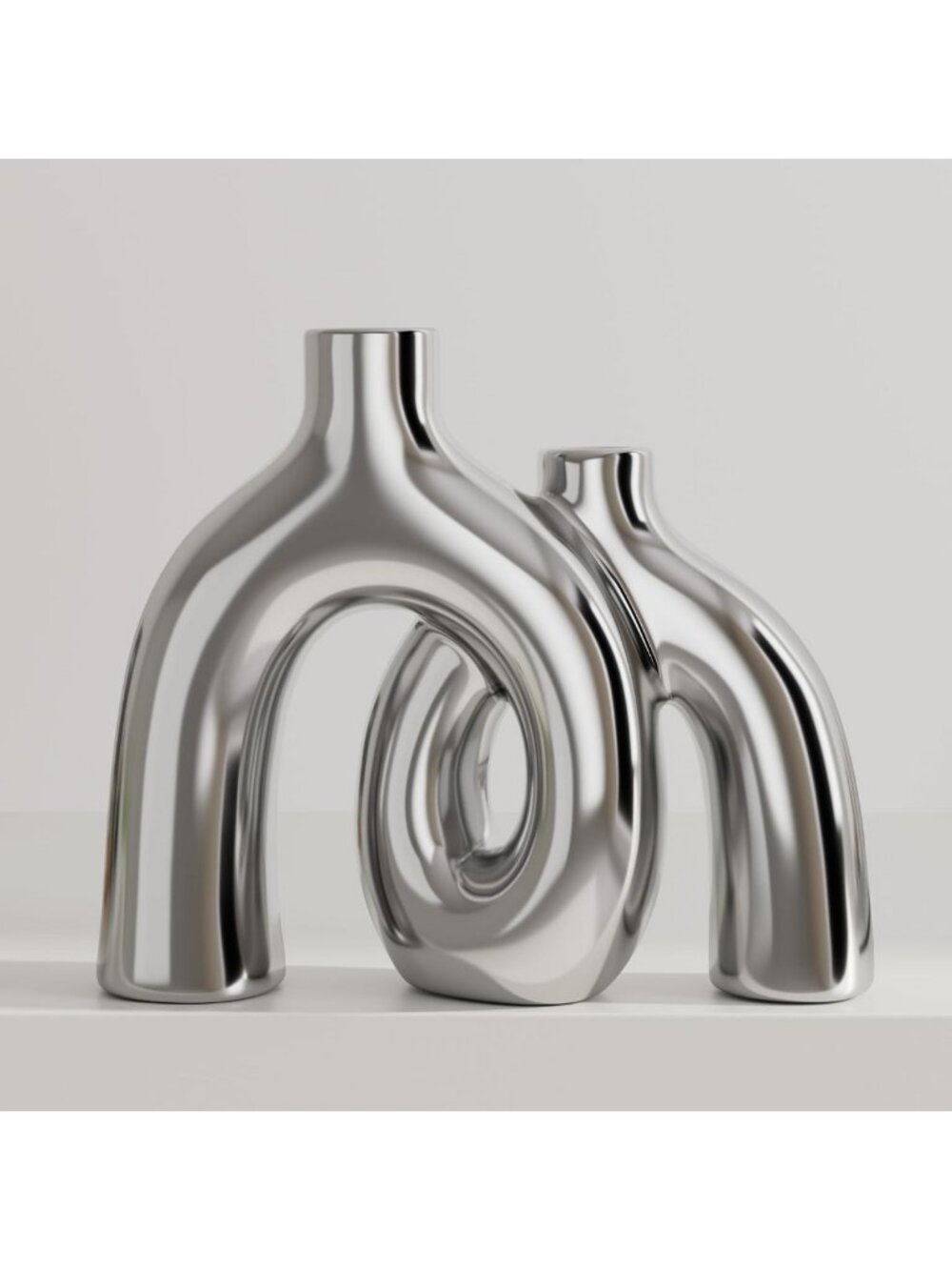 Modern Silver Donut Decorative Vases Set - Nordic Boho Home Decor, Matte Ceramic